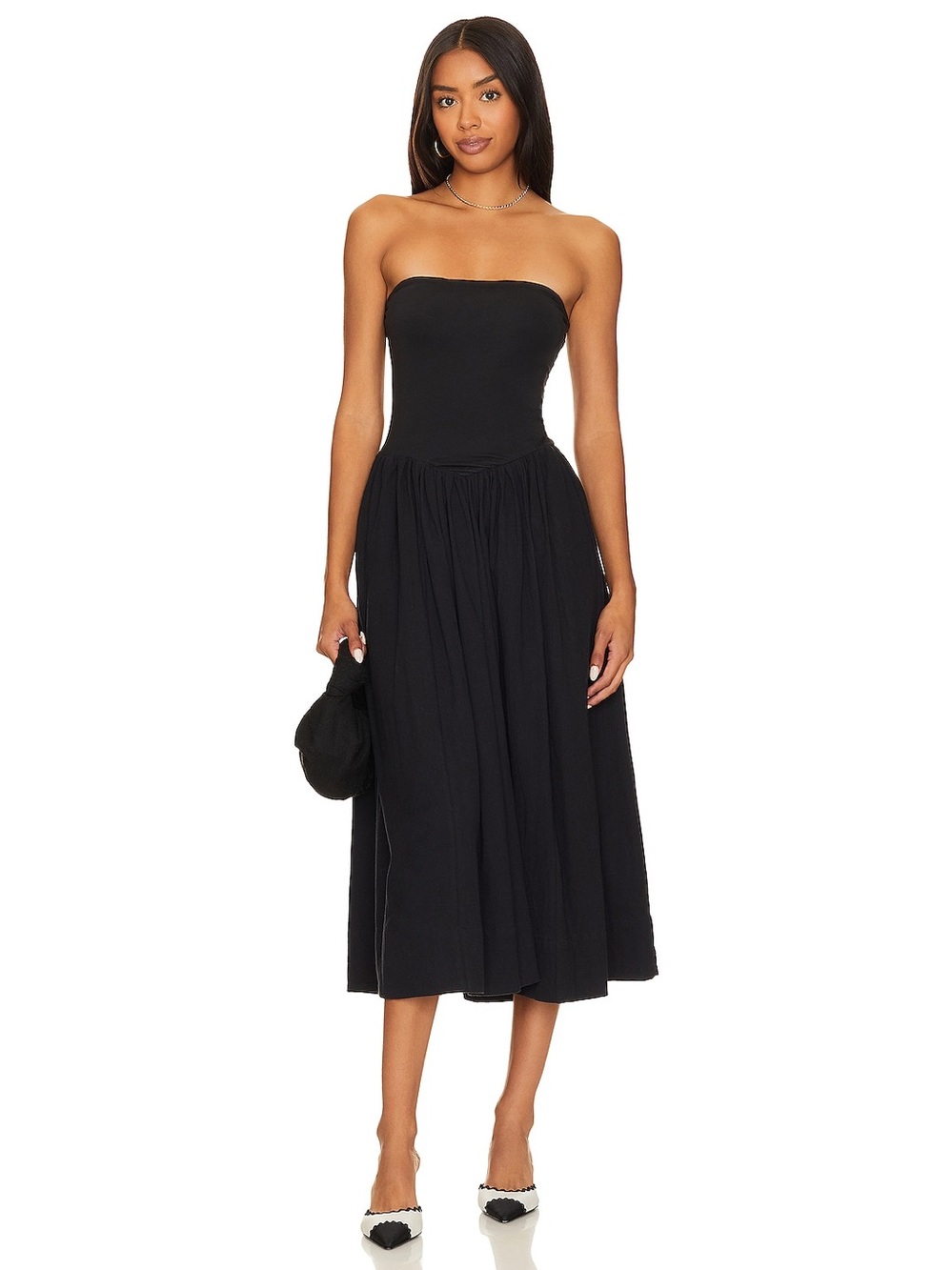 Free People Onda Tube Midi Dress Black Strapless Casual Lighweight Flowy Revolve